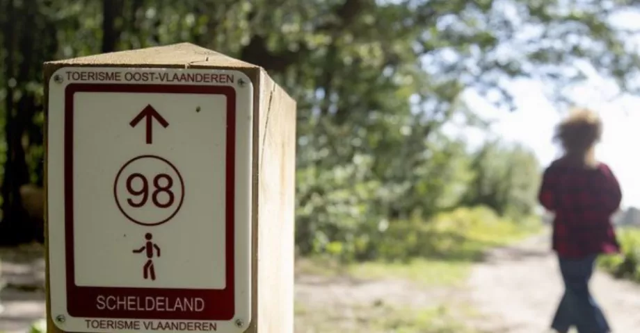 Houten paal aan wandelpad